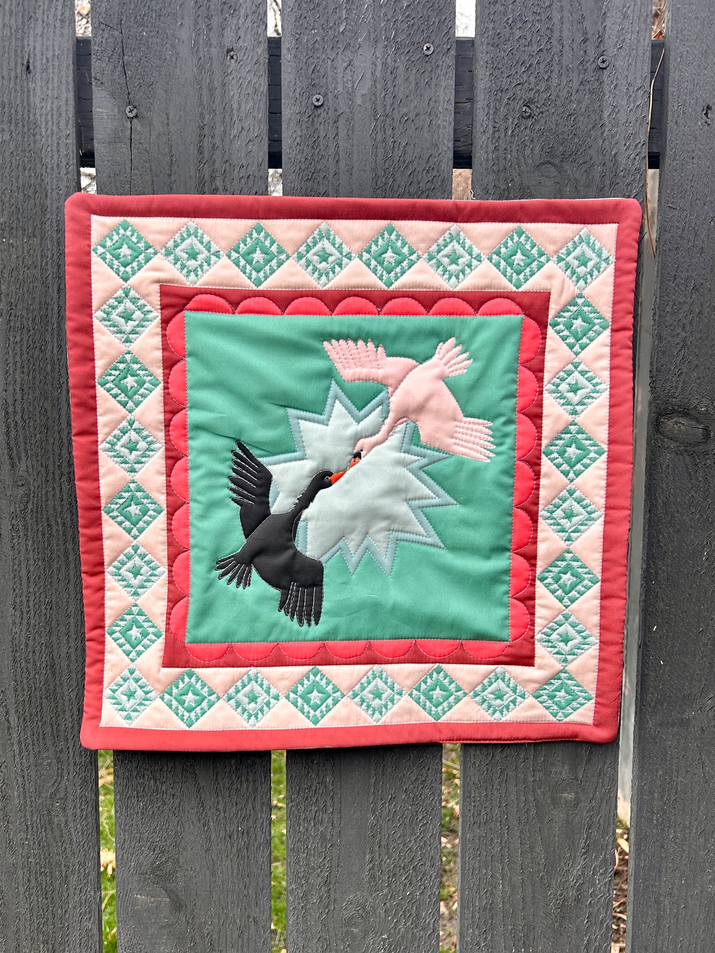 "The Lovers" Swans Wholecloth Quilt Wall Hanging
