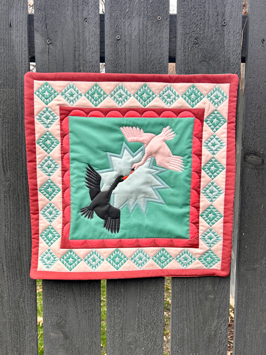 "The Lovers" Swans Wholecloth Quilt Wall Hanging