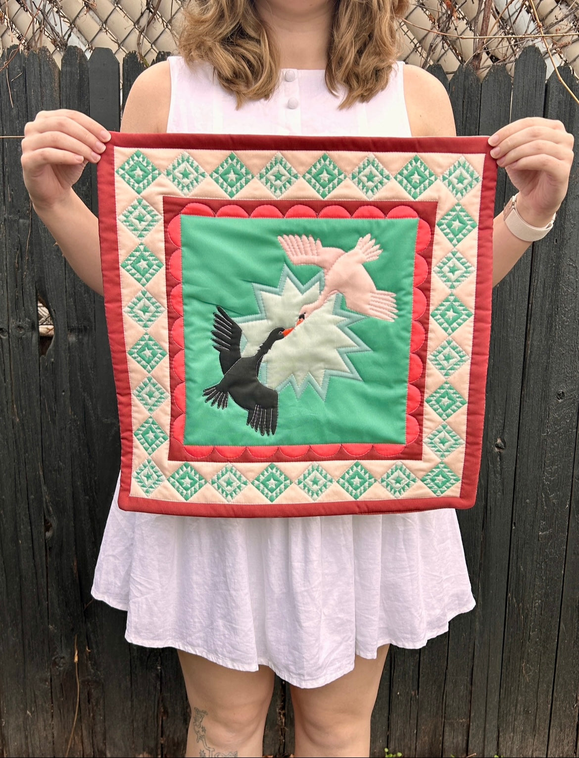 "The Lovers" Swans Wholecloth Quilt Wall Hanging
