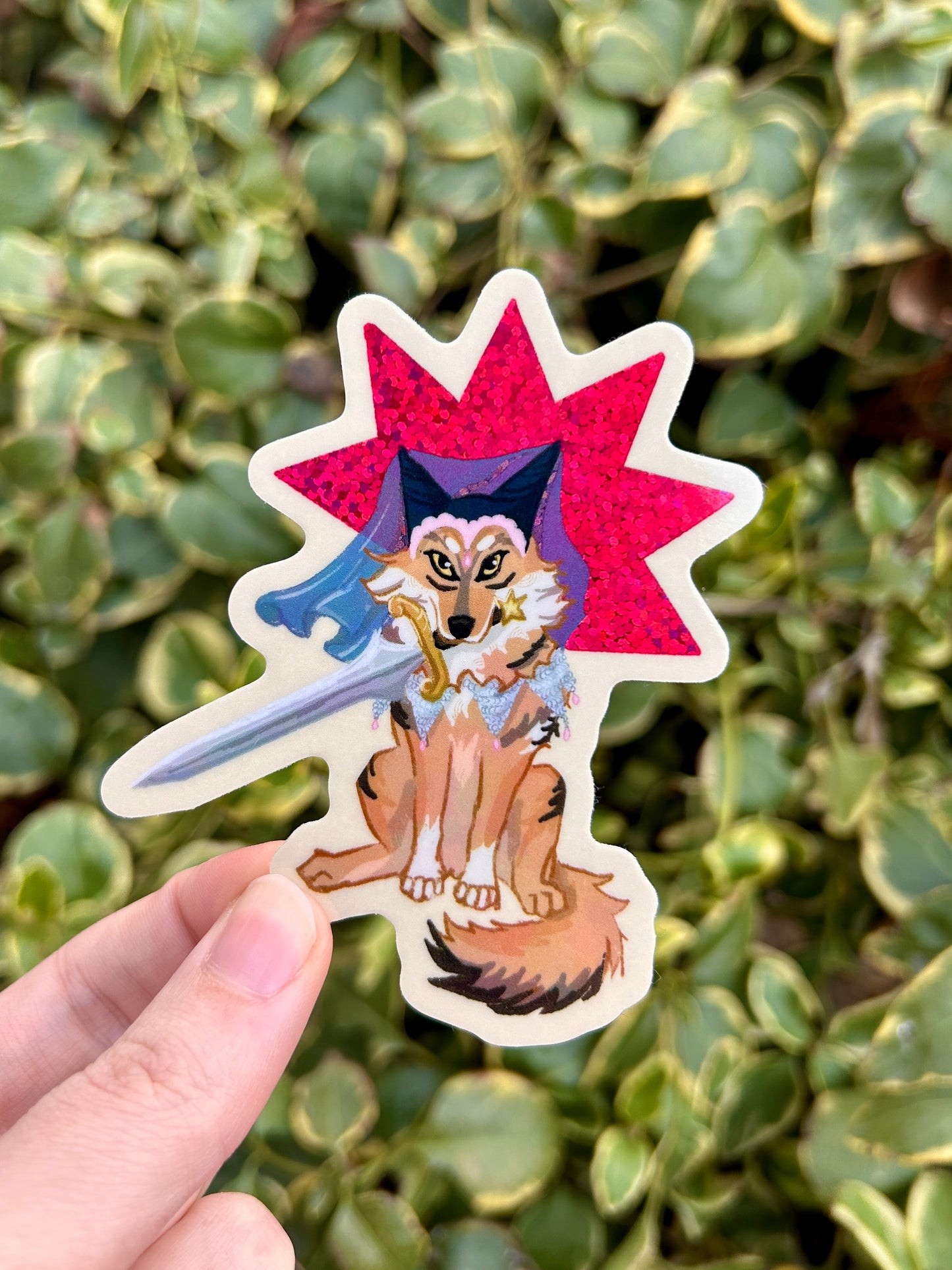 Medieval Wolf Princess Glitter Sticker