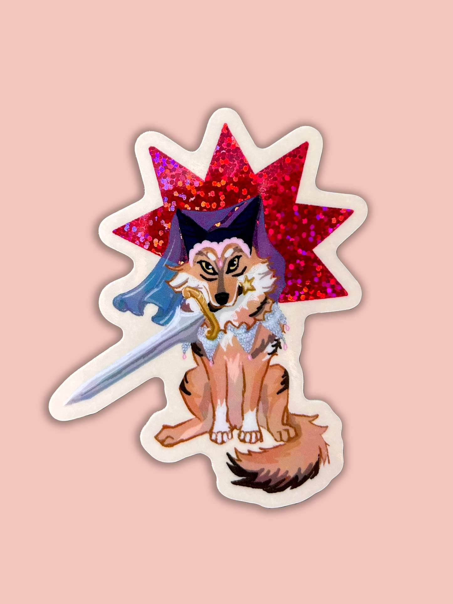 Medieval Wolf Princess Glitter Sticker